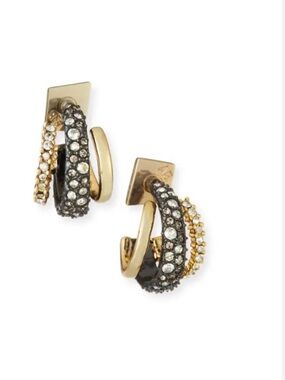 NEW Alexis Bittar Earrings Floating Orbit Stacked Hoop Gunmetal Gold Clear AU08